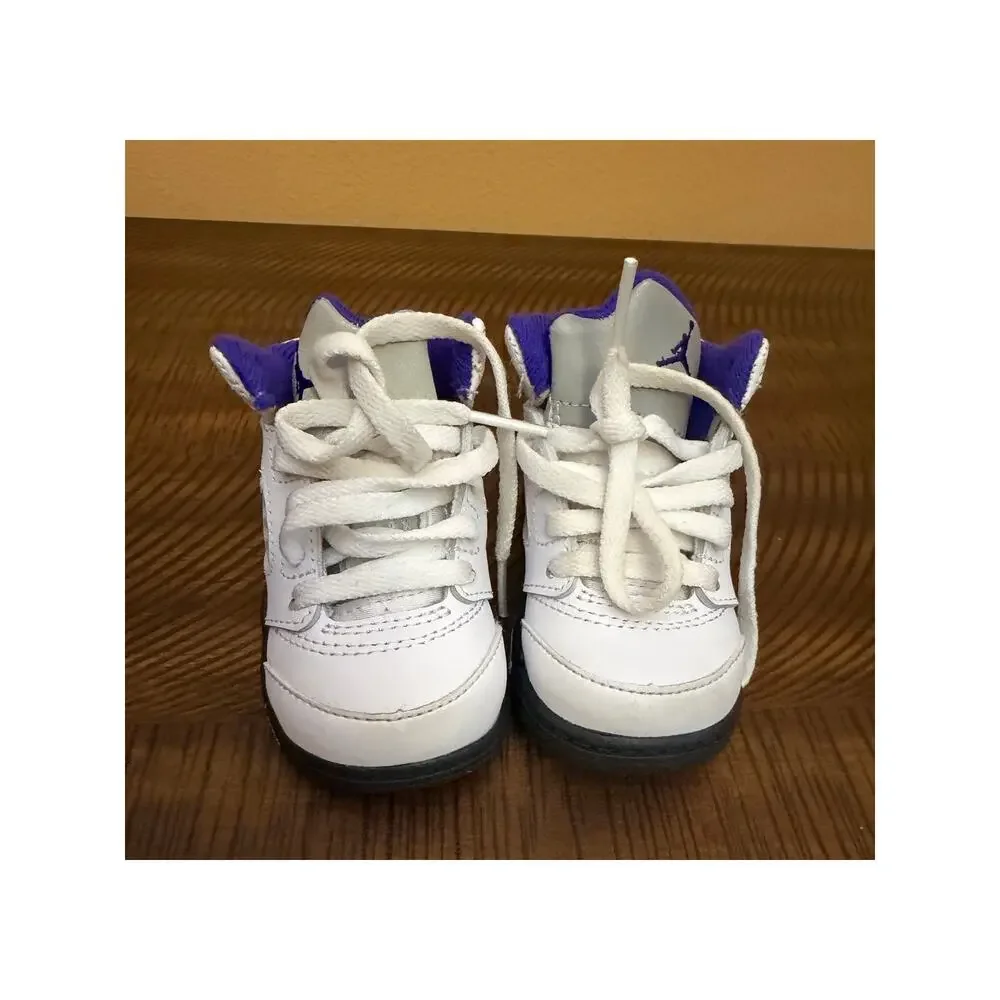 Nike Air Jordan 5 Retro Sneakers Shoe Baby Toddler 4C White Dark Concord Purple